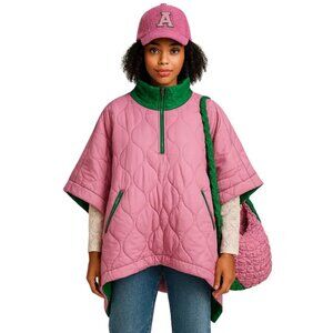 AKA Sorority Quilted Puffer Pink and Green Poncho